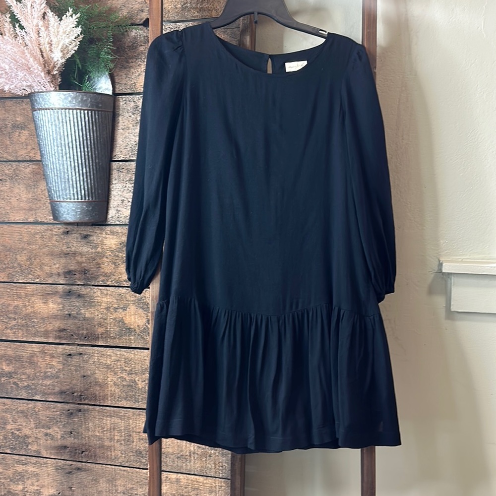 Anthropologie Meadow Rue Black Peasant Tunic Dress Size 4 Boho Drop Waist Lined